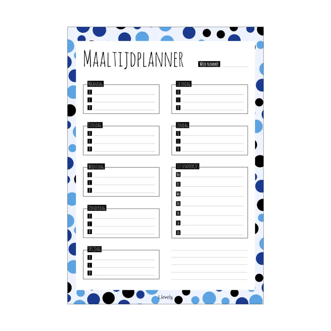 Maaltijdplanner A4 stip blauw